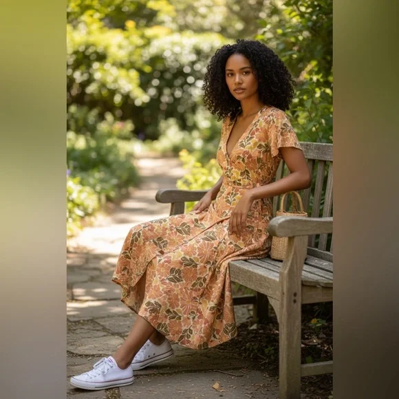 Marine Layer Floral Wrap Maxi Dress XS - Picture 4 of 16